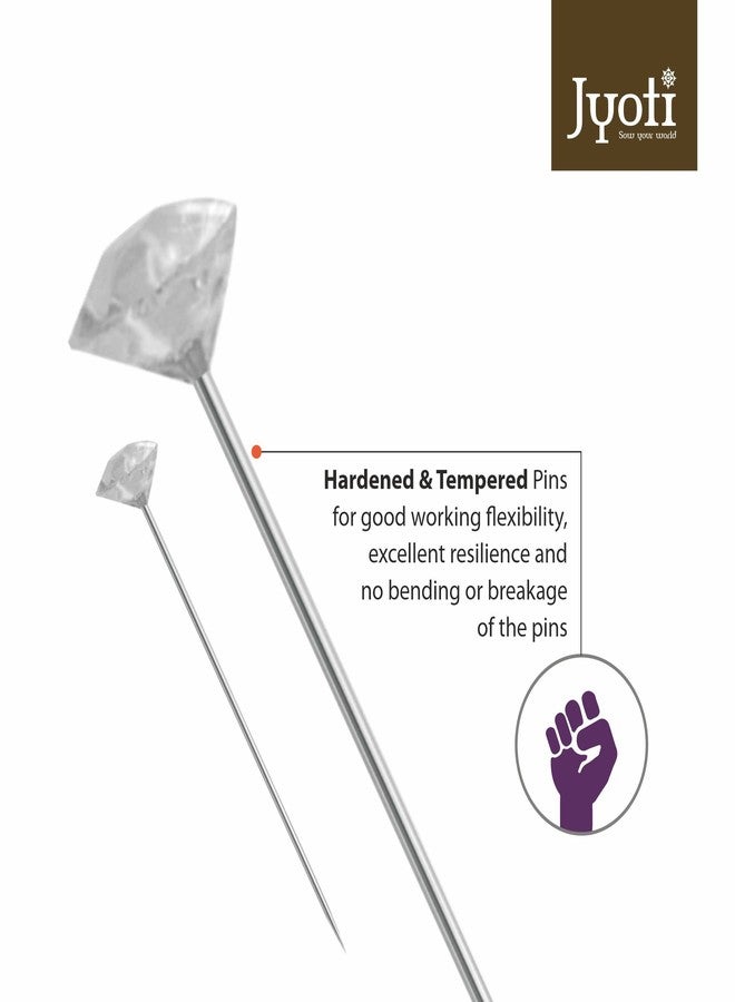 Jyoti Diamond Head Pins Transparent for Tailoring, Dressmaking, Crafting, Sewing, College Projects, Ornament, Patch Work, Florist, Hijab, & Scarf for Women # 22885 (50 Pins in a Box) - Pack of 10 - Image 4